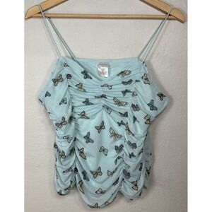 Butterfly Mesh Ruched Cami Tank Top Juniors XL Y2K Fairy Grunge Festival Crop